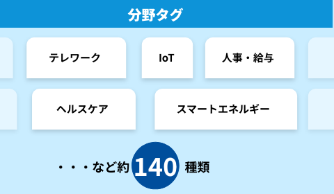 【分野タグ】テレワーク、IoT、人事・給与、ヘルスケア、スマートエネルギー、・・・など　140種類