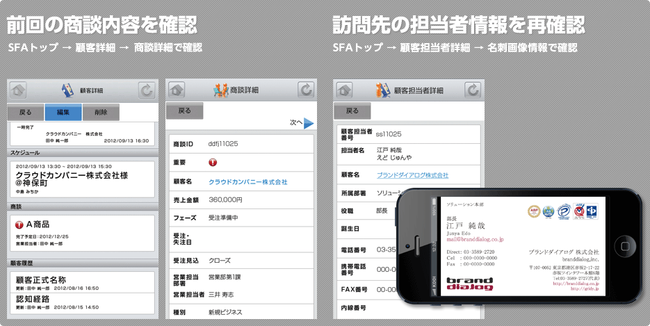 お客様訪問前に、商談に必要な情報をすばやく再確認！
